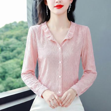 FA55065# 法式网纹花边可立可翻领衬衫女春季宫廷风内搭早春打底衬衣 服裝批發女裝批發服飾貨源