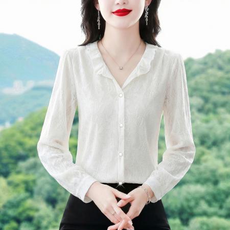 FA55065# 法式网纹花边可立可翻领衬衫女春季宫廷风内搭早春打底衬衣 服裝批發女裝批發服飾貨源