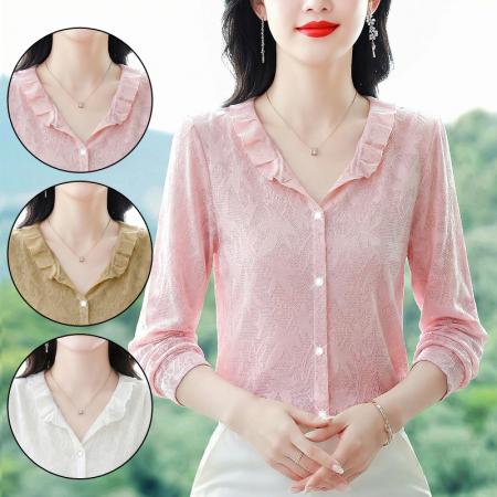FA55065# 法式网纹花边可立可翻领衬衫女春季宫廷风内搭早春打底衬衣 服裝批發女裝批發服飾貨源