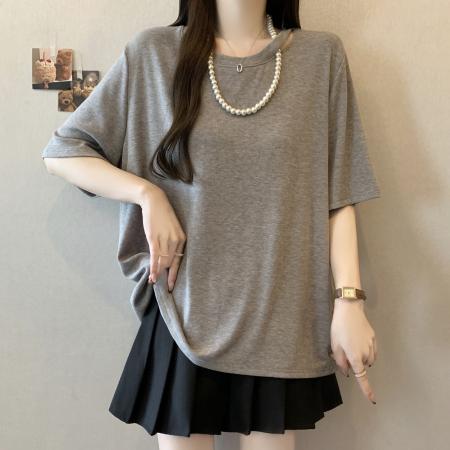 FA55067# 大码夏季新款时尚洋气设计感珍珠针织短袖T恤女修身休闲 服裝批發女裝批發服飾貨源