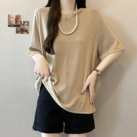 FA55067# 大码夏季新款时尚洋气设计感珍珠针织短袖T恤女修身休闲 服裝批發女裝批發服飾貨源