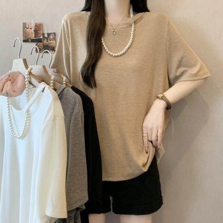 FA55067# 大码夏季新款时尚洋气设计感珍珠针织短袖T恤女修身休闲 服裝批發女裝批發服飾貨源