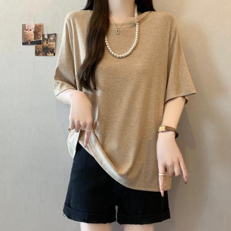 FA55067# 大码夏季新款时尚洋气设计感珍珠针织短袖T恤女修身休闲 服裝批發女裝批發服飾貨源