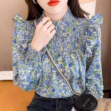 FA55071# 跨境专供东南亚爆款雪纺衫女韩版立领宽松大码显瘦时尚上衣 服裝批發女裝批發服飾貨源