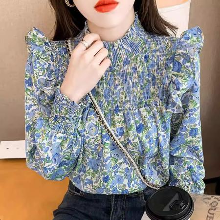 FA55071# 跨境专供东南亚爆款雪纺衫女韩版立领宽松大码显瘦时尚上衣 服裝批發女裝批發服飾貨源