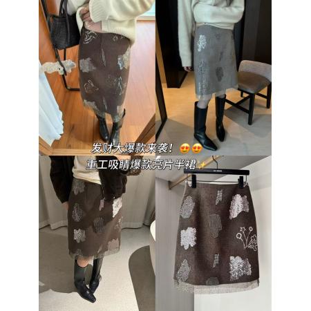 FA55078# 26年早春复古小女人亮晶晶假两层半身裙 服裝批發女裝批發服飾貨源