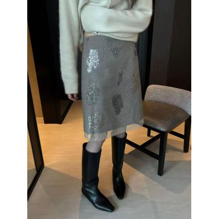 FA55078# 26年早春复古小女人亮晶晶假两层半身裙 服裝批發女裝批發服飾貨源