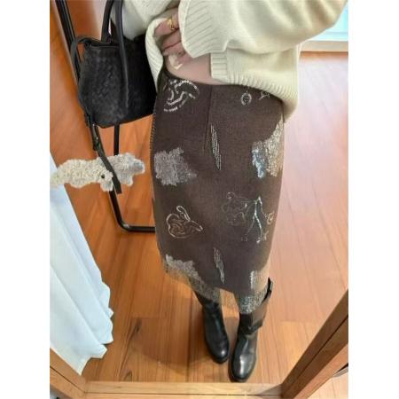 FA55078# 26年早春复古小女人亮晶晶假两层半身裙 服裝批發女裝批發服飾貨源