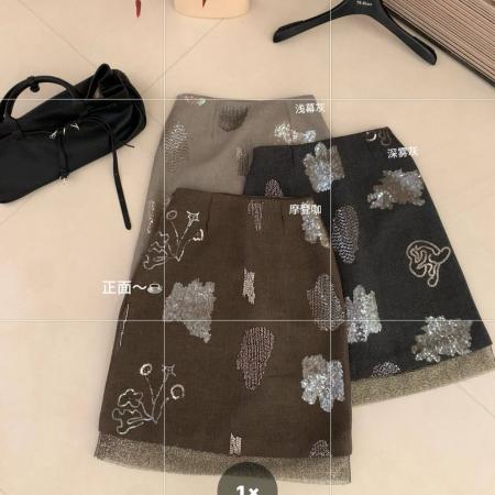FA55078# 26年早春复古小女人亮晶晶假两层半身裙 服裝批發女裝批發服飾貨源