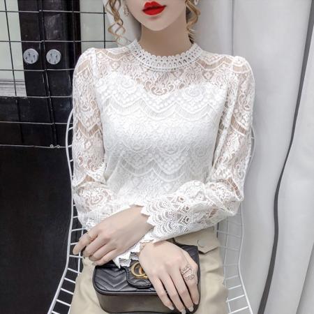 FA55084# 欧货蕾丝打底衫女春秋装新款韩版内搭网纱上衣洋气 服裝批發女裝批發服飾貨源