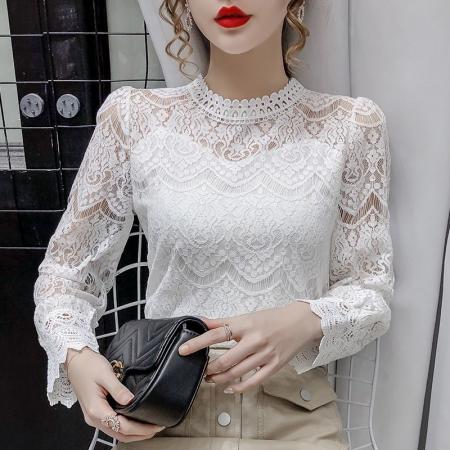 FA55084# 欧货蕾丝打底衫女春秋装新款韩版内搭网纱上衣洋气 服裝批發女裝批發服飾貨源
