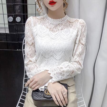 FA55084# 欧货蕾丝打底衫女春秋装新款韩版内搭网纱上衣洋气 服裝批發女裝批發服飾貨源