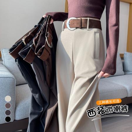 FA55089# 卡其色西装微喇裤女春季新款高腰显瘦休闲垂感拖地喇叭裤 服裝批發女裝批發服飾貨源
