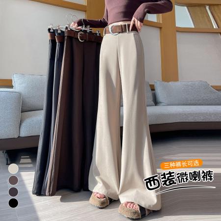 FA55089# 卡其色西装微喇裤女春季新款高腰显瘦休闲垂感拖地喇叭裤 服裝批發女裝批發服飾貨源