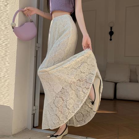 FA55091# 春夏季新款蕾丝鱼尾裙高腰显瘦白色秋季小个子半身裙内搭打底 服裝批發女裝批發服飾貨源