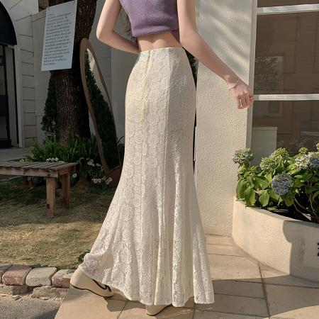 FA55091# 春夏季新款蕾丝鱼尾裙高腰显瘦白色秋季小个子半身裙内搭打底 服裝批發女裝批發服飾貨源