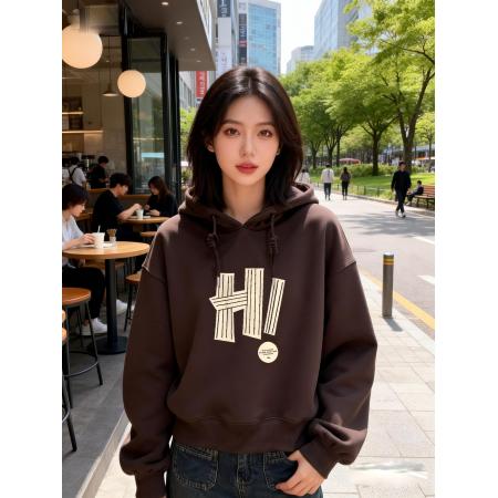 FA55097# 连帽卫衣女加绒新款春秋冬薄款美式字母潮牌宽松上衣外套短款 服裝批發女裝批發服飾貨源