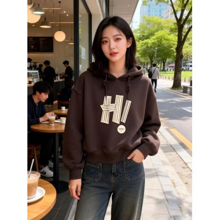 FA55097# 连帽卫衣女加绒新款春秋冬薄款美式字母潮牌宽松上衣外套短款 服裝批發女裝批發服飾貨源