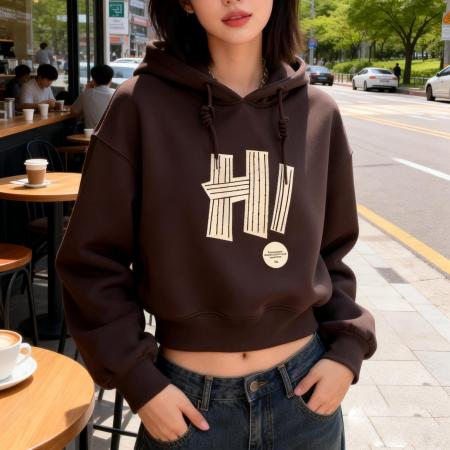 FA55097# 连帽卫衣女加绒新款春秋冬薄款美式字母潮牌宽松上衣外套短款 服裝批發女裝批發服飾貨源