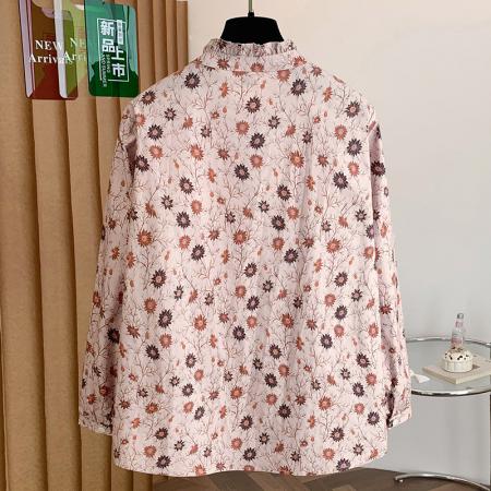 FA55107# 春森系复古纯棉印花衬衫秋装新木耳边文艺长袖衬衣女上衣 服裝批發女裝批發服飾貨源