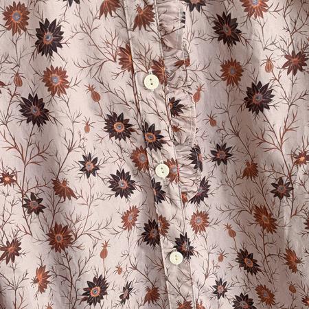 FA55107# 春森系复古纯棉印花衬衫秋装新木耳边文艺长袖衬衣女上衣 服裝批發女裝批發服飾貨源