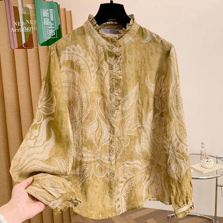 FA55108# 原创设计宽松文艺优雅苎麻衬衫春季新款开衫长袖上衣 服裝批發女裝批發服飾貨源