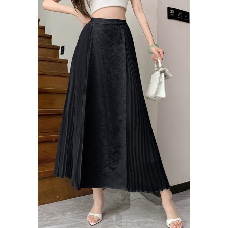 FA55125# 米白色新中式国风马面裙提花百褶裙女裙子半身裙A字裙长裙 服裝批發女裝批發服飾貨源