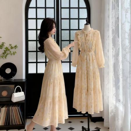 FA55129# 荷叶边碎花长...