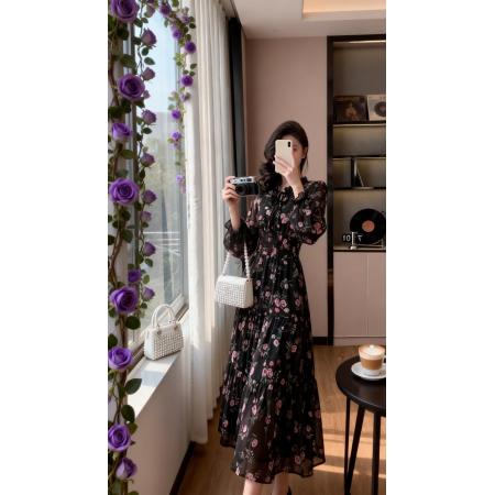 FA55131# 荷叶边碎花连衣裙度假风甜美边收腰长裙 服裝批發女裝批發服飾貨源