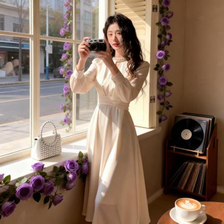 FA55133# 法式名媛时尚气质钉珠收腰长袖醋酸缎面连衣裙高级洋气少女晚礼服 服裝批發女裝批發服飾貨源