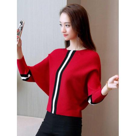 FA55139# 新款慵懒风毛衣女套头蝙蝠衫春秋宽松针织衫打底长袖短款上衣 服裝批發女裝批發服飾貨源