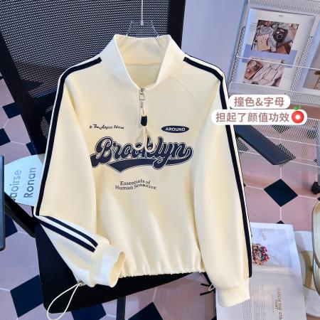 FA55142# 早春新半拉链立领设计感韩系宽松时尚百搭拉条连袖卫衣女 服裝批發女裝批發服飾貨源