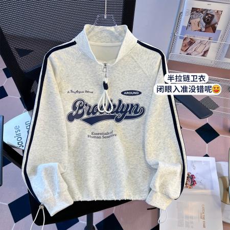 FA55142# 早春新半拉链立领设计感韩系宽松时尚百搭拉条连袖卫衣女 服裝批發女裝批發服飾貨源