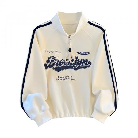 FA55142# 早春新半拉链立领设计感韩系宽松时尚百搭拉条连袖卫衣女 服裝批發女裝批發服飾貨源