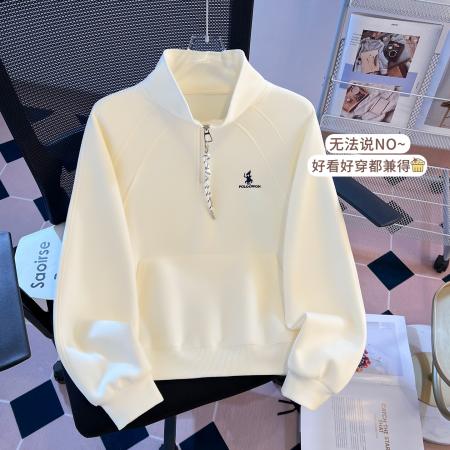 FA55143# 早春盐奶系新麻花绳半拉链立领温柔休闲时尚设计感卫衣女 服裝批發女裝批發服飾貨源