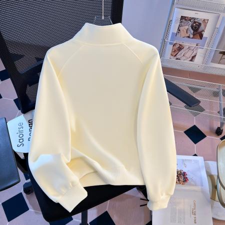 FA55143# 早春盐奶系新麻花绳半拉链立领温柔休闲时尚设计感卫衣女 服裝批發女裝批發服飾貨源