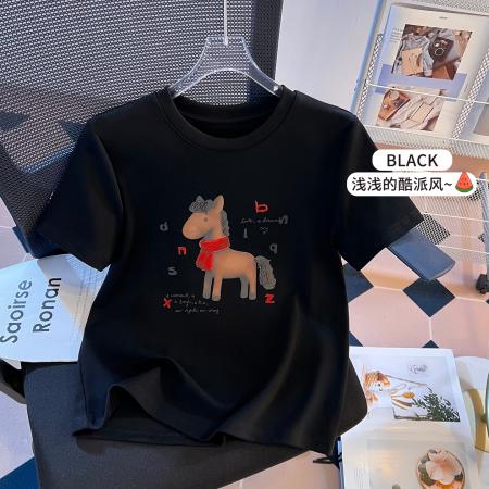 FA55146# 春季新款加厚纯棉重工刺绣订珠围巾小马印花短袖T恤女 服裝批發女裝批發服飾貨源