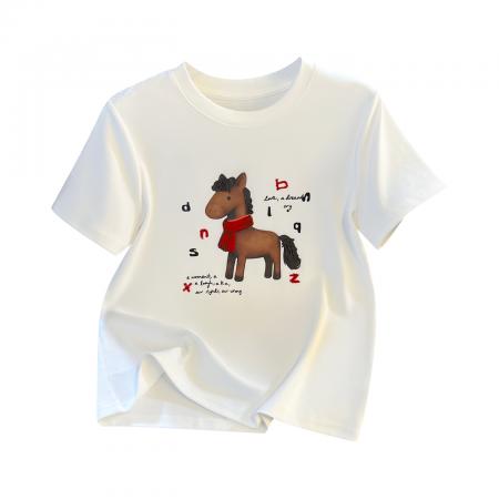 FA55146# 春季新款加厚纯棉重工刺绣订珠围巾小马印花短袖T恤女 服裝批發女裝批發服飾貨源