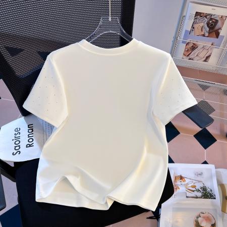 FA55147# 春季新款加厚纯棉重工穿珠爱心修身时尚短袖T恤女 服裝批發女裝批發服飾貨源