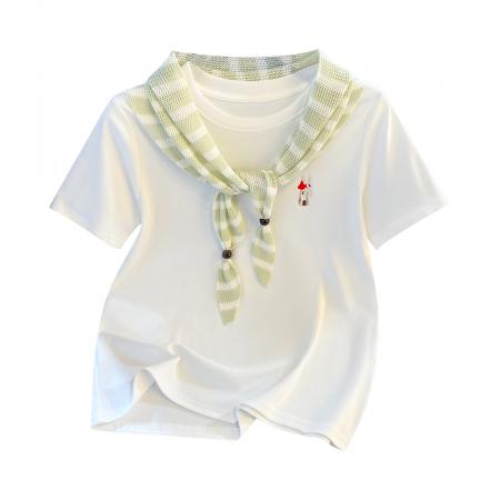 FA55148# 春季新款加厚纯棉重工勾花条纹皮肩修身时尚短袖T恤女 服裝批發女裝批發服飾貨源