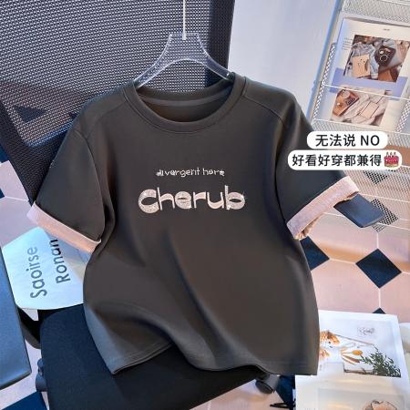 FA55150# 春新款加厚纯棉重工刺绣穿珠借肩修身时尚时尚短袖T恤女 服裝批發女裝批發服飾貨源