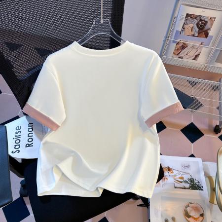 FA55150# 春新款加厚纯棉重工刺绣穿珠借肩修身时尚时尚短袖T恤女 服裝批發女裝批發服飾貨源