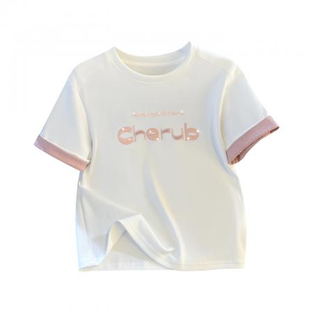 FA55150# 春新款加厚纯棉重工刺绣穿珠借肩修身时尚时尚短袖T恤女 服裝批發女裝批發服飾貨源