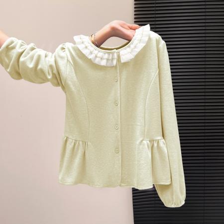 FA55155# 拼接花边圆领针织衫女冬季新款荷叶边内搭打底衫外穿上衣 服裝批發女裝批發服飾貨源