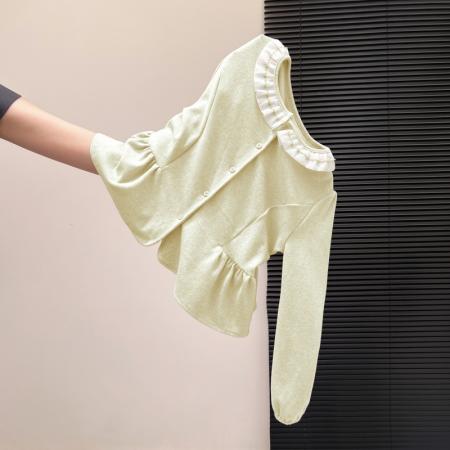 FA55155# 拼接花边圆领针织衫女冬季新款荷叶边内搭打底衫外穿上衣 服裝批發女裝批發服飾貨源