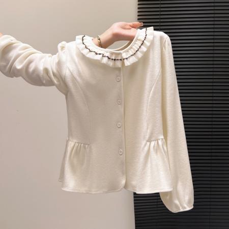 FA55155# 拼接花边圆领针织衫女冬季新款荷叶边内搭打底衫外穿上衣 服裝批發女裝批發服飾貨源