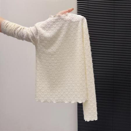 FA55157# 仙仙的很气质木耳边半高领打底衫蕾丝提花毛毛内搭 服裝批發女裝批發服飾貨源