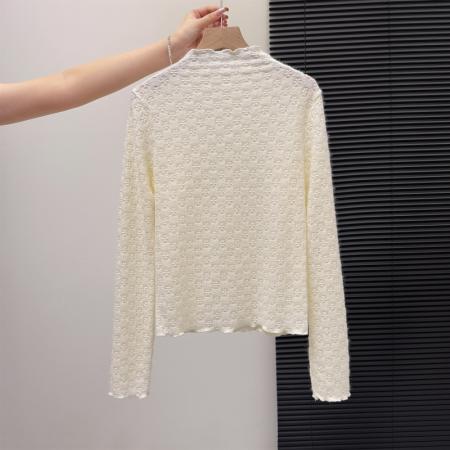 FA55157# 仙仙的很气质木耳边半高领打底衫蕾丝提花毛毛内搭 服裝批發女裝批發服飾貨源