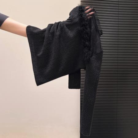 FA55159# 半高领蕾丝微透长袖打底衫女冬季新款气质毛毛拼接上衣潮 服裝批發女裝批發服飾貨源