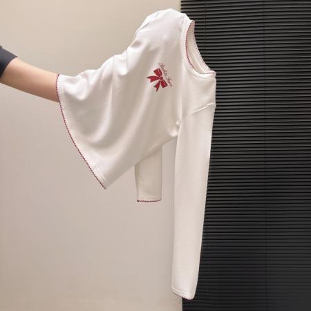 FA55160# 白色秋冬款圆领蝴蝶结印花打底衫内搭加绒长袖T恤修身上衣女 服裝批發女裝批發服飾貨源